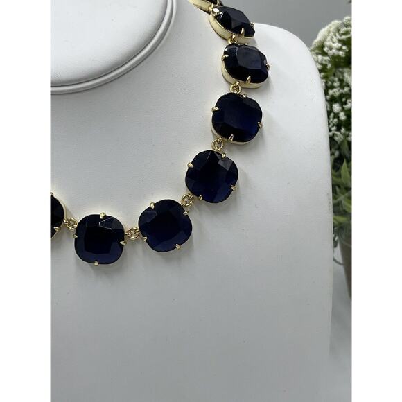 J. Crew Glass Cobalt Crystal and Cream Enamel Sides Square Gold Tone Necklace - Picture 2 of 8